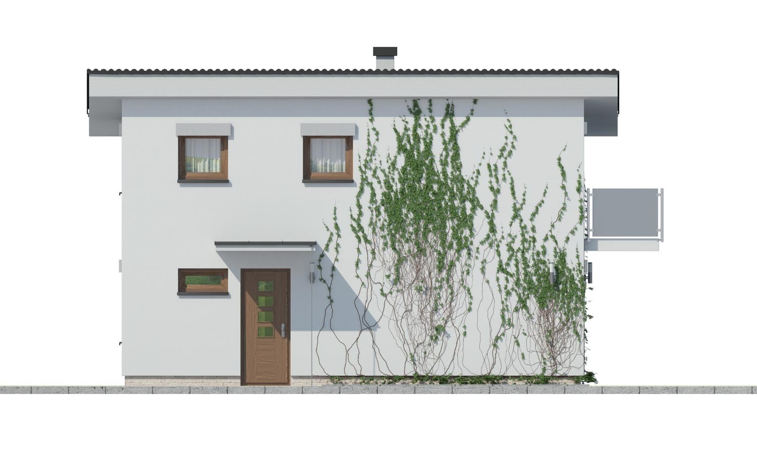 projekt domu na úzky pozemok s nízkou pultovou strechou do 50 m2